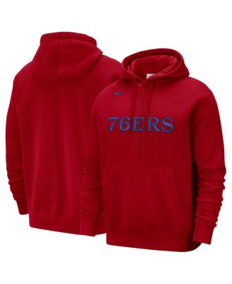Men's Red Philadelphia 76ers Courtside Versus Stitch Split Pullover Hoodie