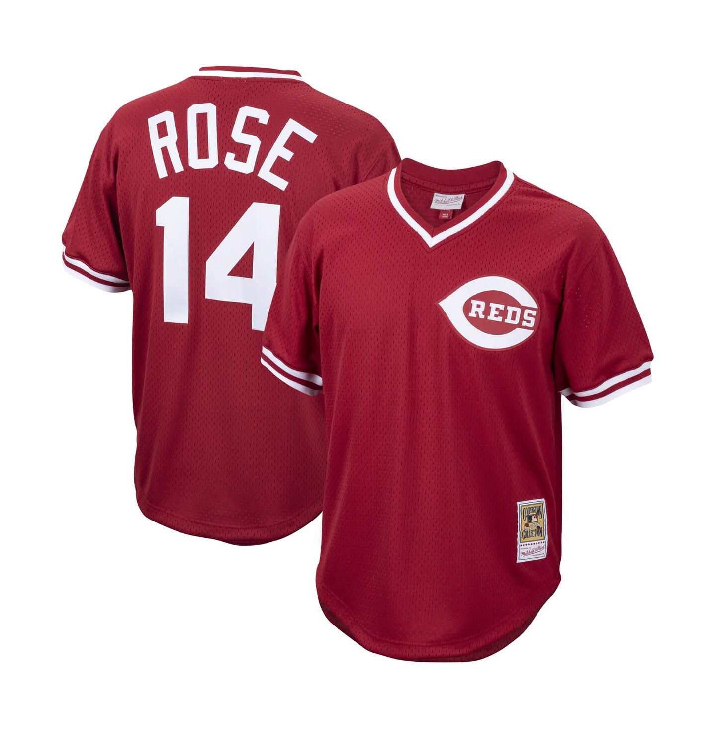 Мужской топ Mitchell & Ness Pete Rose Red Cincinnati Reds Cooperstown Collection Mesh Batting Practice Jersey — фото 2