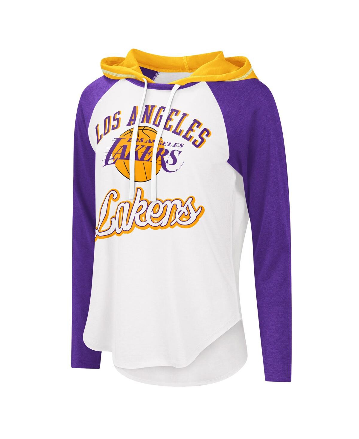 Shop G-iii 4her By Carl Banks Women's  White Los Angeles Lakers Mvp Raglan Hoodie Long Sleeve T-shirt