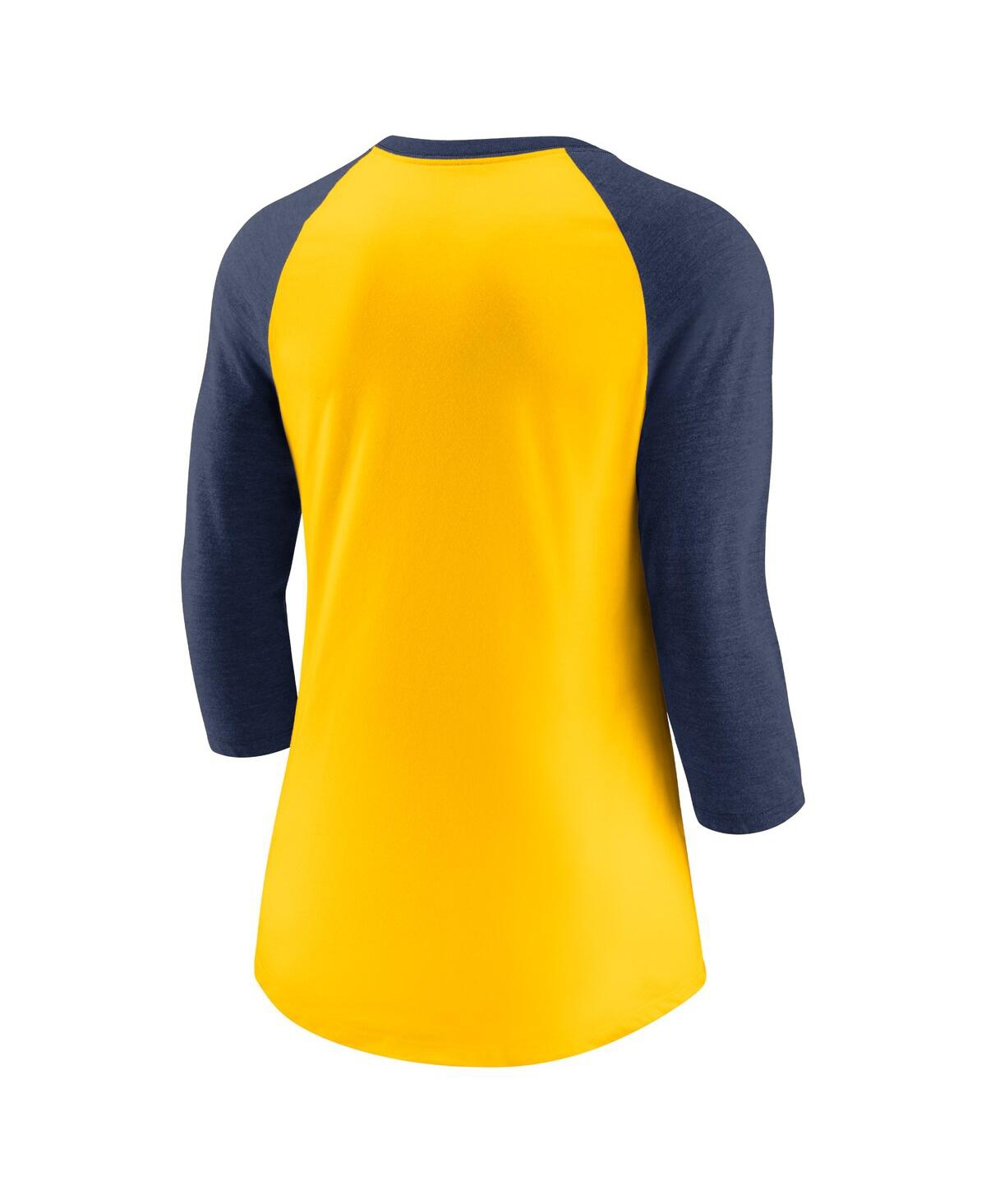 Shop Nike Women's  Gold, Navy Milwaukee Brewers Next Up Tri-blend Raglan 3/4-sleeve T-shirt In Gold,navy