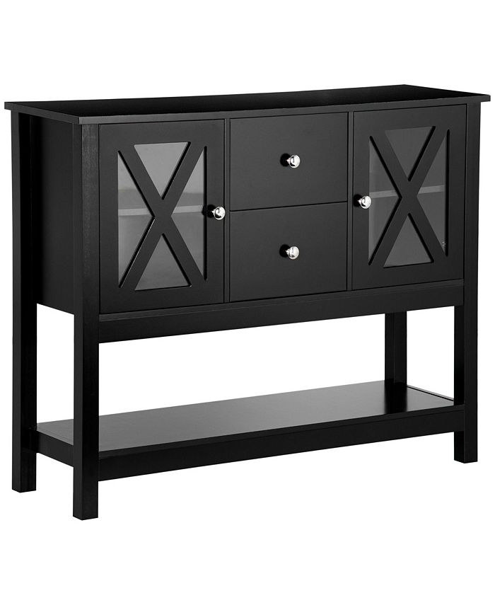 Modern Sideboard, Glass Door Buffet with Storage Drawers