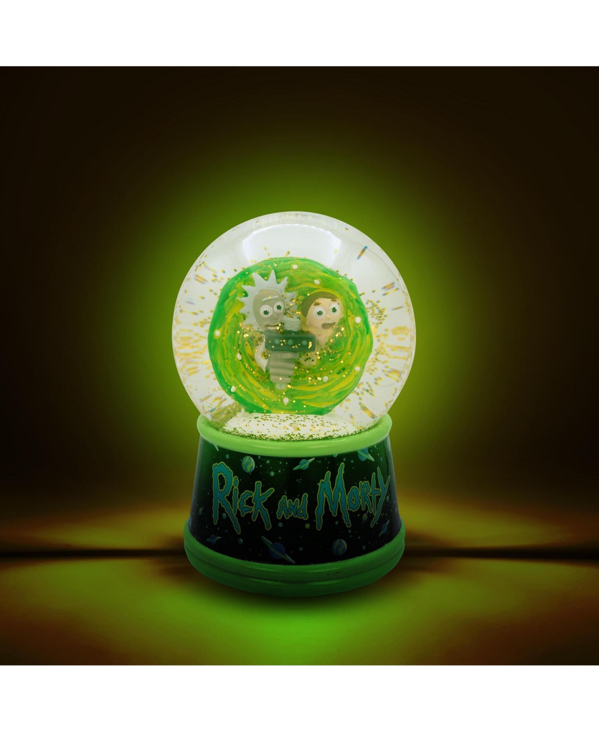 Rick and Morty Portal Light-Up Adult Snow Globe with Swirling Glitter Display Piece | Home Decor Essentials | 6 Inches Tall