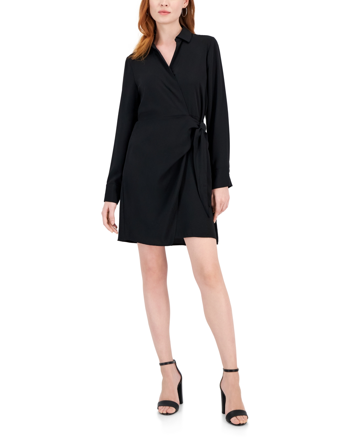 INC INTERNATIONAL CONCEPTS PETITE LONG SLEEVE COLLARED WAIST TIE DRESS, CREATED FOR MACY'S
