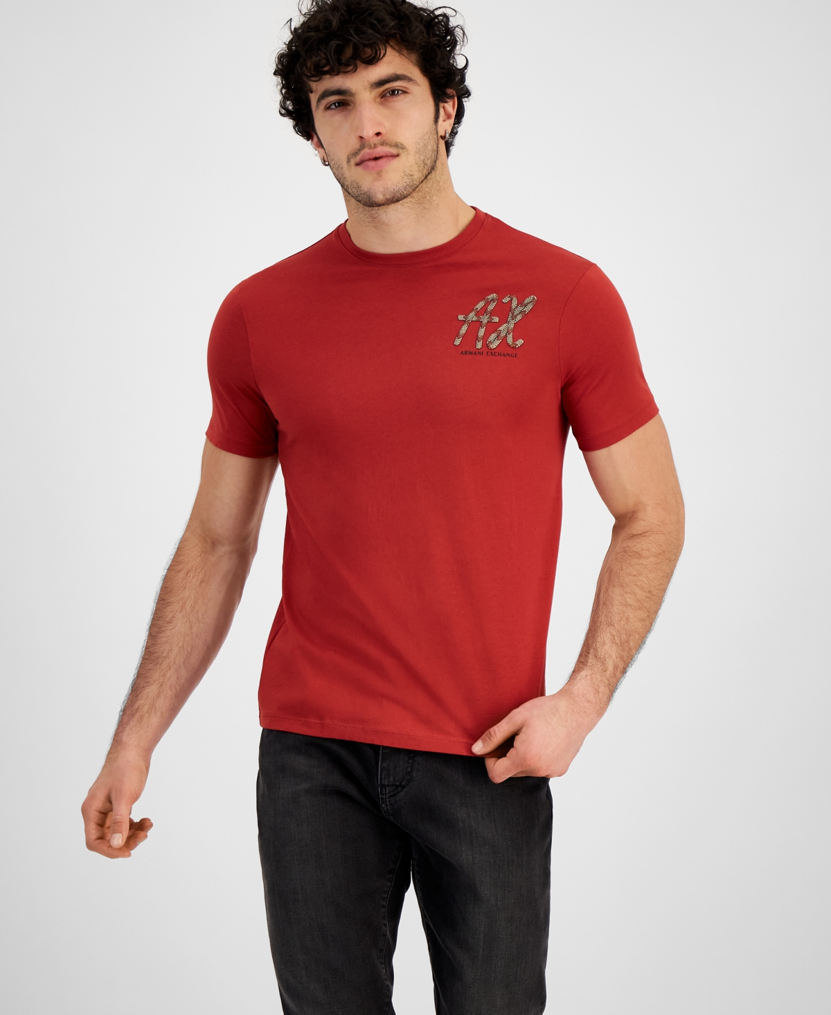 A X Armani Exchange Men's Small Rope Logo Graphic T-shirt In Red Ochre