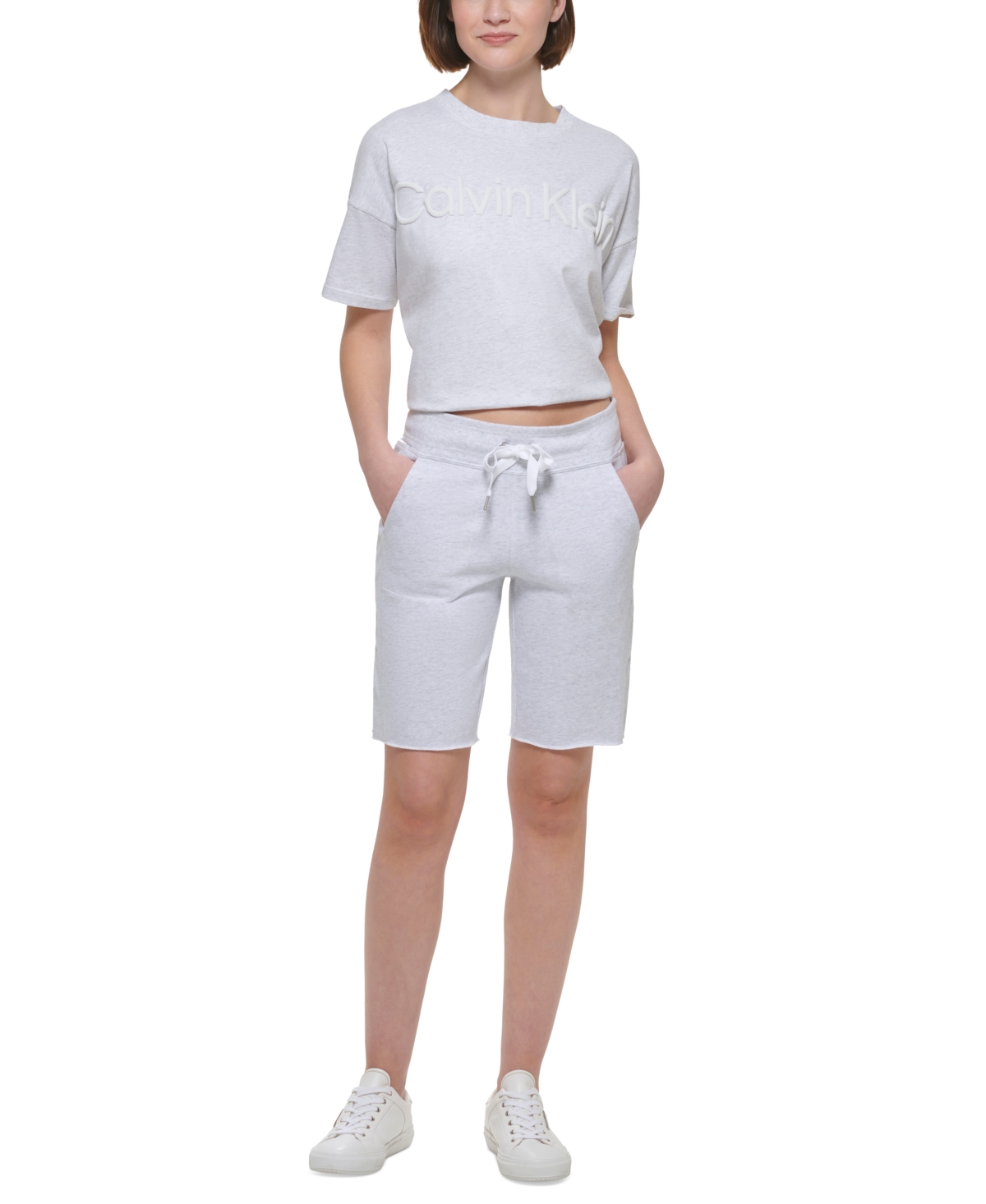 Calvin Klein Performance Women s French Terry Bermuda Shorts In Optic Heather ModeSens