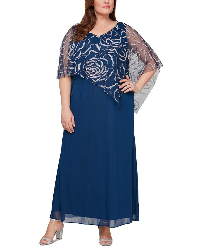 SL Fashions Plus Size Asymmetrical Glitter Cape Gown - Macy's
