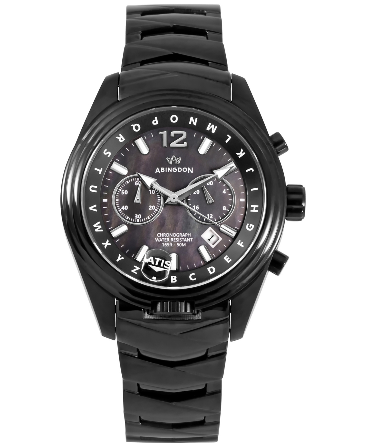 Abingdon Co. Katherine Women's Chronograph Black Ion Plated Stainless Steel Bracelet Watch 40mm
