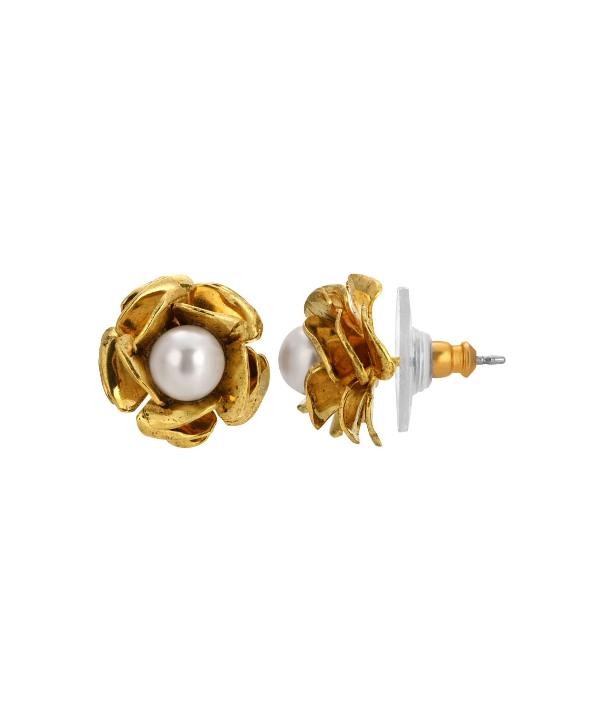 2028 Imitation Pearl Flower Button Earring In White