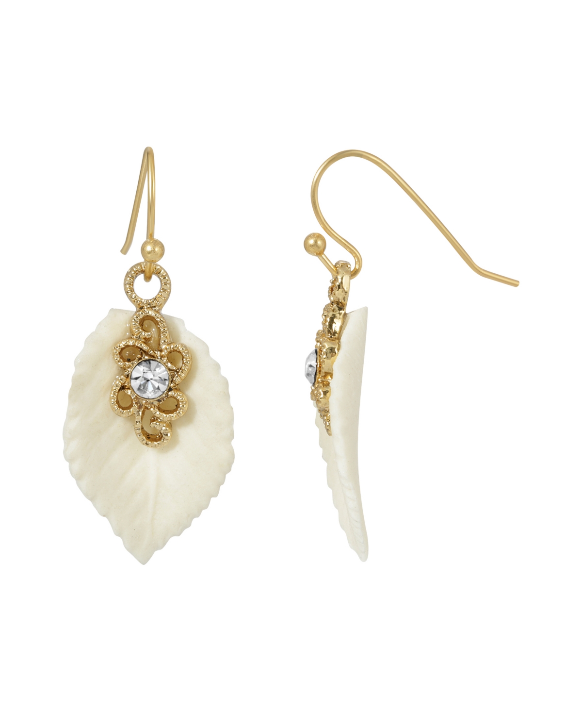 2028 Crystal Ivory Leaf Drop Earring In White