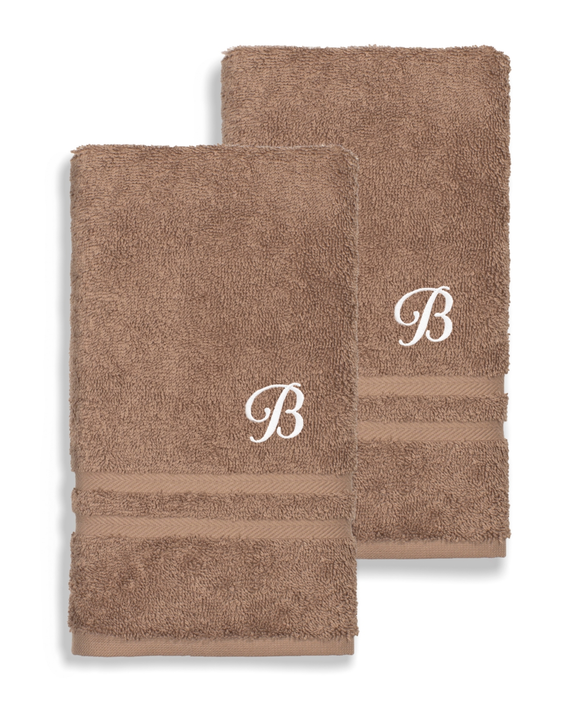 Linum Home Textiles Turkish Cotton Personalized 2 Piece Denzi Hand Towel Set, 30" X 16" In Brown