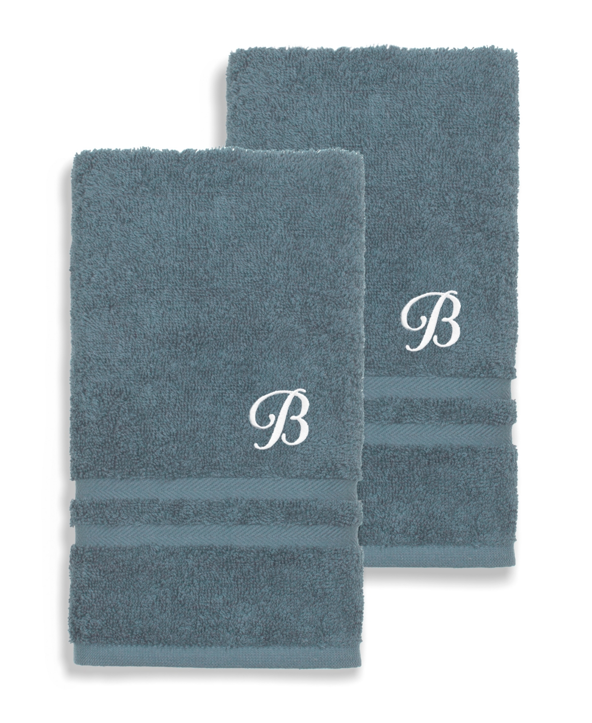 Linum Home Textiles Turkish Cotton Personalized 2 Piece Denzi Hand Towel Set, 30" X 16" In Blue