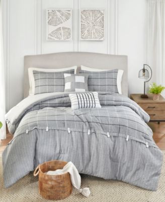 Madison Park Bryson Pieced Plaid 5 Piece Comforter Set Collection Bedding In Gray
