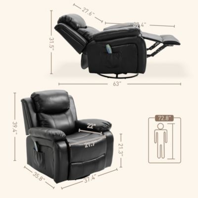6'3" PU leather Massage Recliner Sofa Swivel Rocking Chair with Footrest,