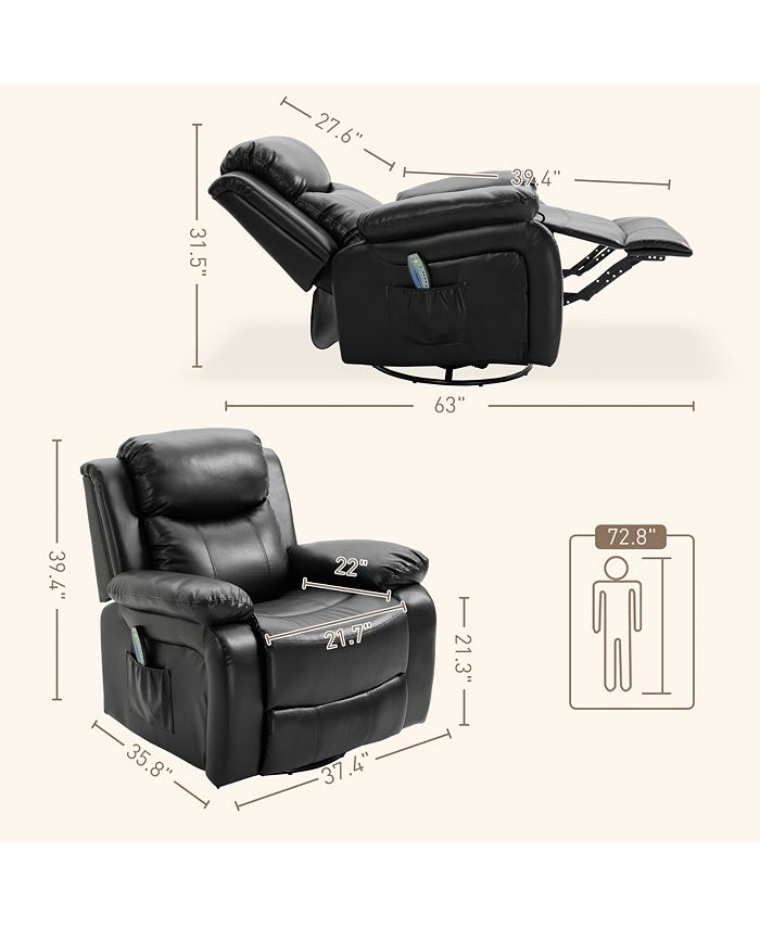 PU Leather Massage Recliner Chair, Swivel Rocker Sofa with