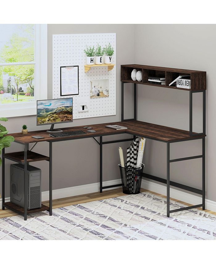 HOMCOM L-Shaped Office Desk with Large Tabletop Workspace and Bottom ...