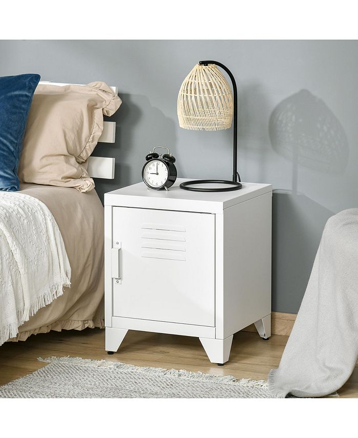 LockerStyle Nightstand Storage Side Table w/ Shelf & Metal