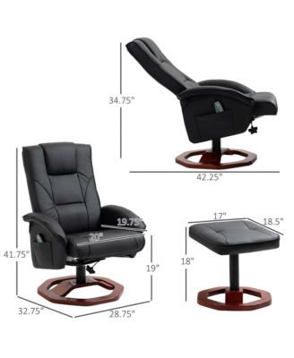 Massage Recliner Chair with Ottoman, Electric Faux Leather Recliner with 10 Vibration Points and 5 Massage Mode, Swivel Reclining Chair with Remote Control, Wood Base and Side Pocket, Black