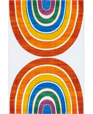 Nuloom Revel Classic Double Rainbow Washable Kids Area Rug In White