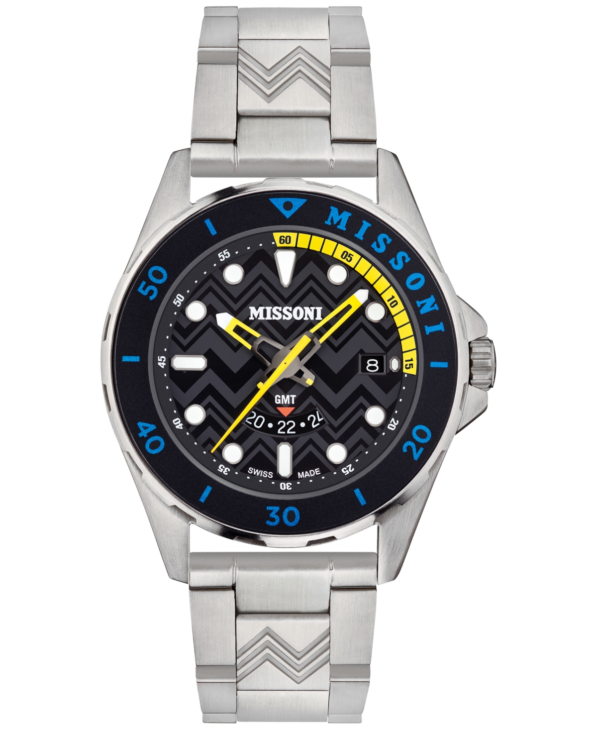 Missoni Men's Swiss Gmt Stainless Steel Bracelet Watch 43mm In Stainless Steel