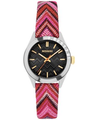 Missoni - Women's Swiss Classic Red Multicolor Zigzag Fabric Strap Watch 34mm