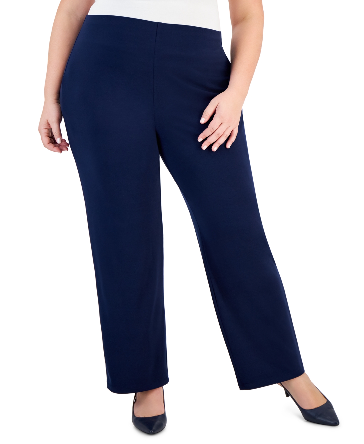Shop Jm Collection Plus And Petite Plus Size Wide-leg Pull-on Pants, Created For Macy's In Intrepid Blue
