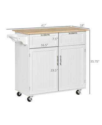 41" Kitchen Storage Utility Island w/ Wheels, Drawers & Towel Rack,