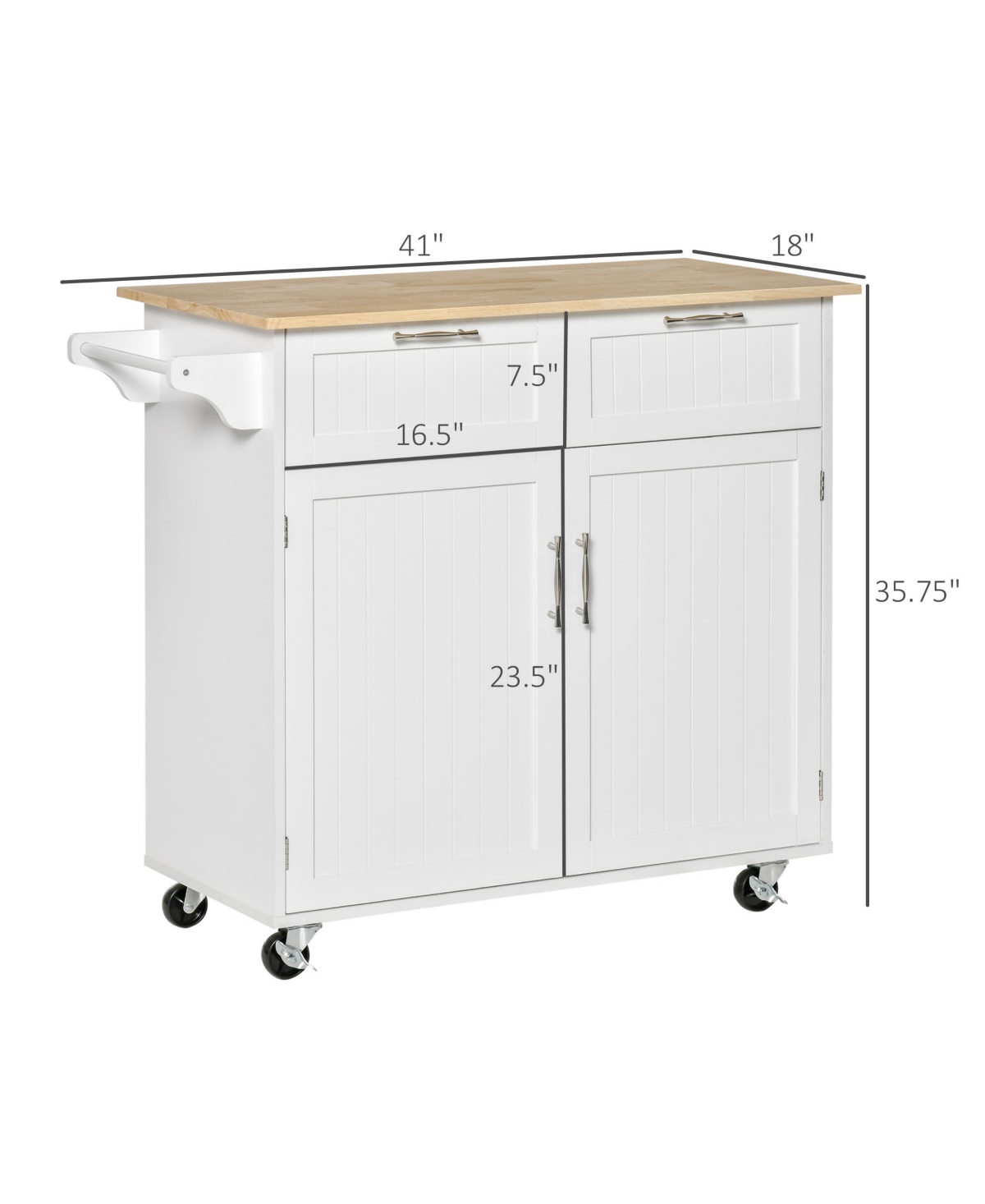 Homcom Kitchen Storage Utility Island w/ Wheels, Drawers & Towel Rack,