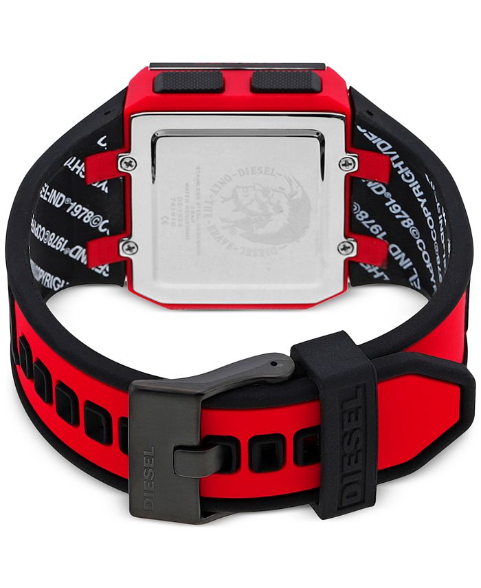 Diesel Men's Digital Chopped Red & Black Silicone Strap Watch 38x33mm