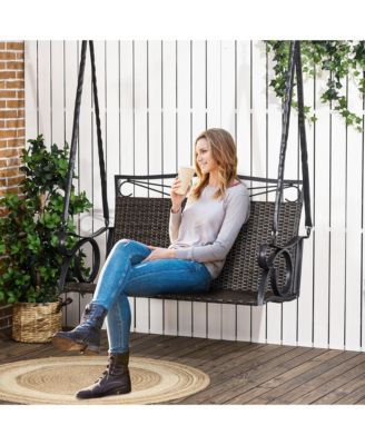 Person Wicker Swing Bench Outsunny 2-Person Porch Swing Wicker
