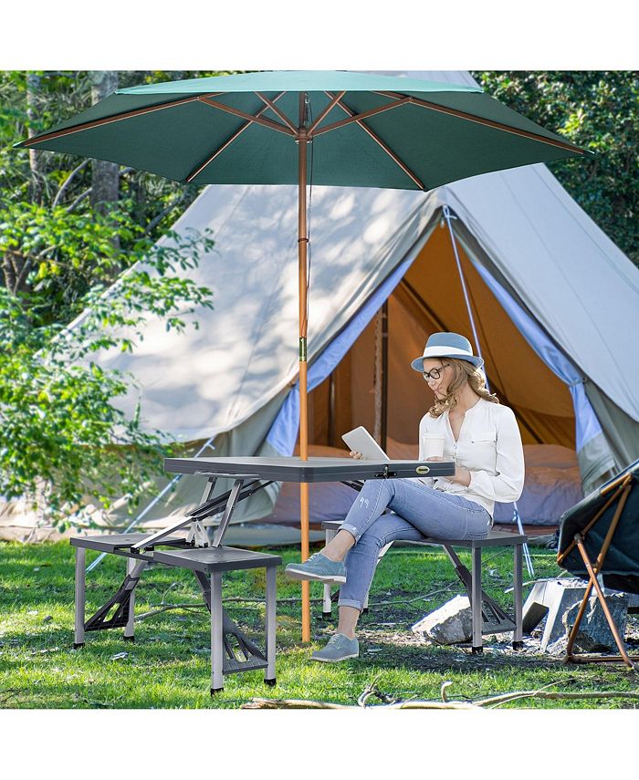 Outsunny Portable Foldable Camping Picnic Table Set with Four Chairs and Umbrella Hole, 4Seats