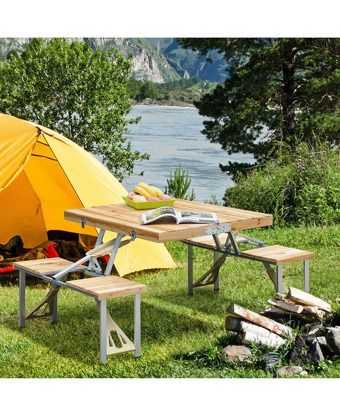 Outsunny Portable Picnic Table Set, Folding Camping Table with Four