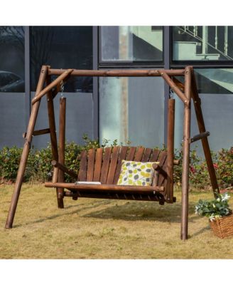 6.5' Outdoor Rustic Loveseat Solid Wood Natural Log Garden Swing Carbonized