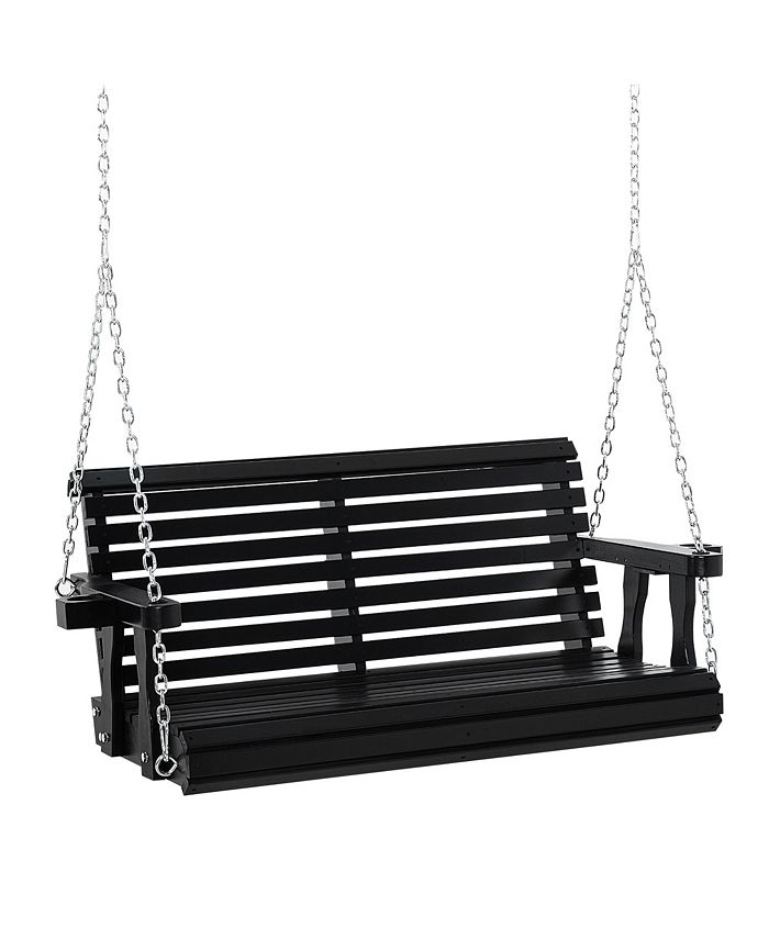 Outsunny 46" 2 Person Wooden Hanging Porch Swing Bench, Slatted Front