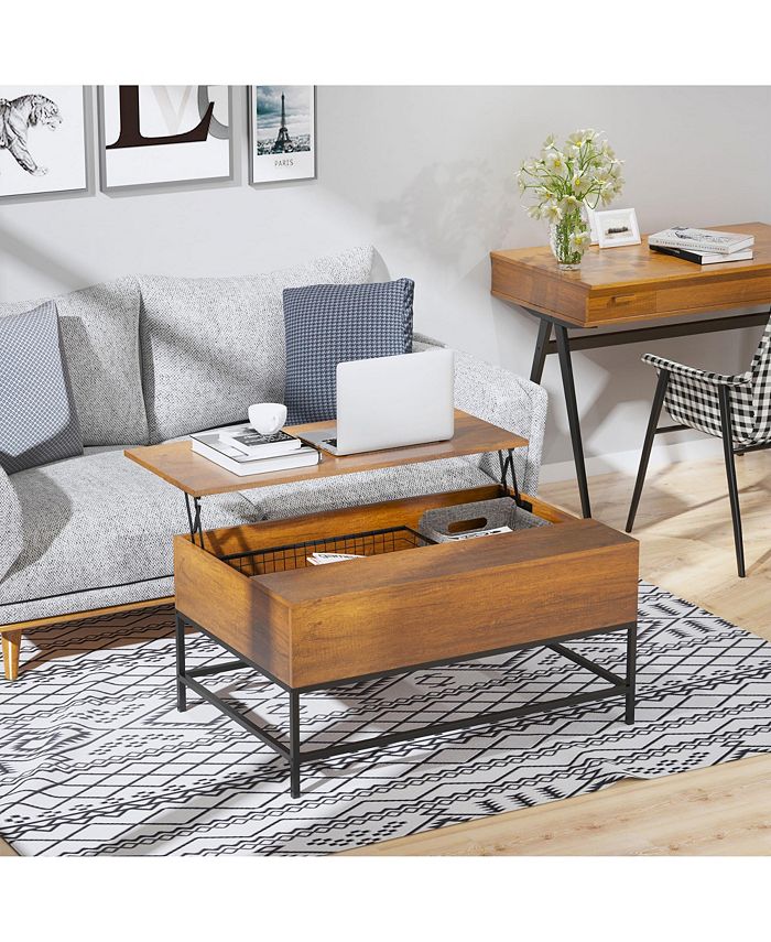 Lift Top Coffee Table with Hidden Storage Compartment and Steel