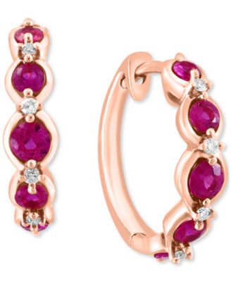 EFFY Collection - Ruby (5/8 ct. t.w.) & Diamond (1/20 ct. t.w.) Small Hoop Earrings in Rose Gold-Plated Sterling Silver, 0.6"