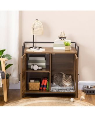 PawHut Hidden Litter Box Enclosure with Adjustable Partition, Hidden ...