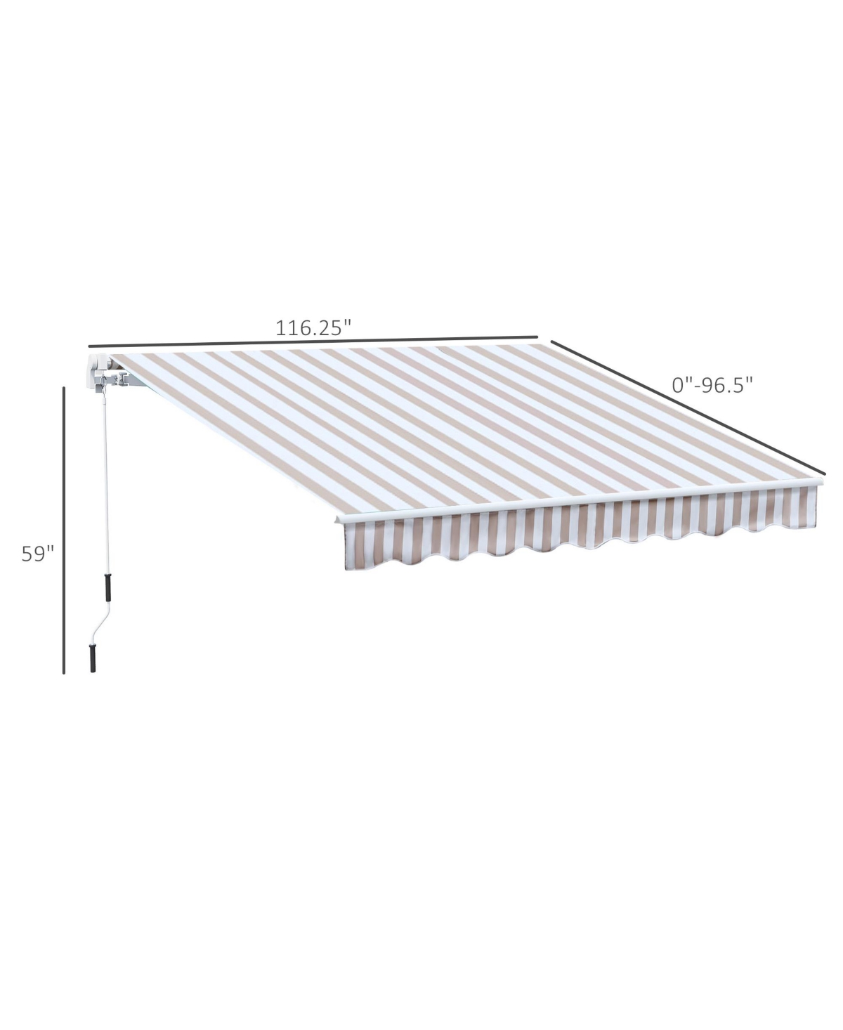 10' x 8' Manual Retractable Awning Sun Shade Shelter for Patio Deck Yard with Uv Protection and Easy Crank Opening, Beige Stripe - White, bei