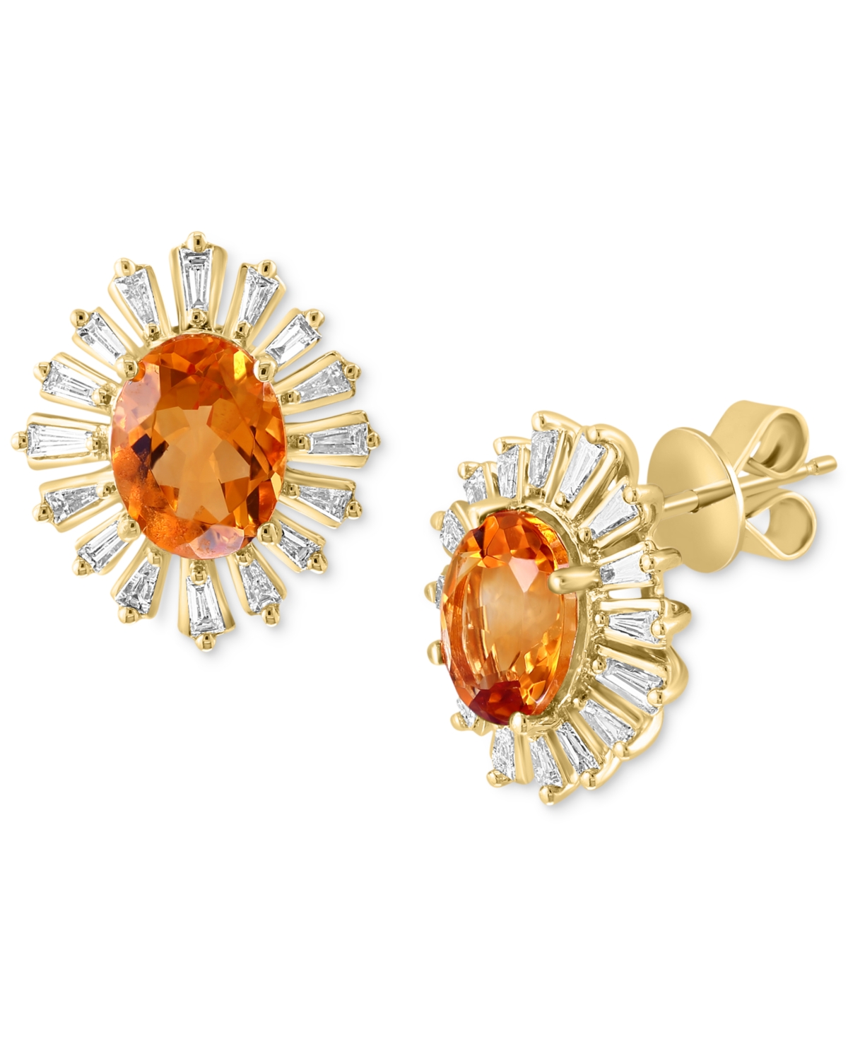 Effy Collection Effy Citrine (3-1/6 Ct. T.w.) & Diamond (1/2 Ct. T.w.) Flower Stud Earrings In 14k Gold