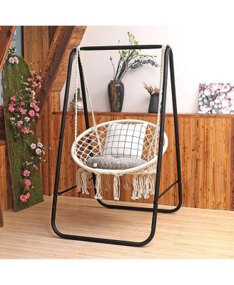 Hanging Hammock Chair Macrame Swing Handwoven Cotton Backrest Garden