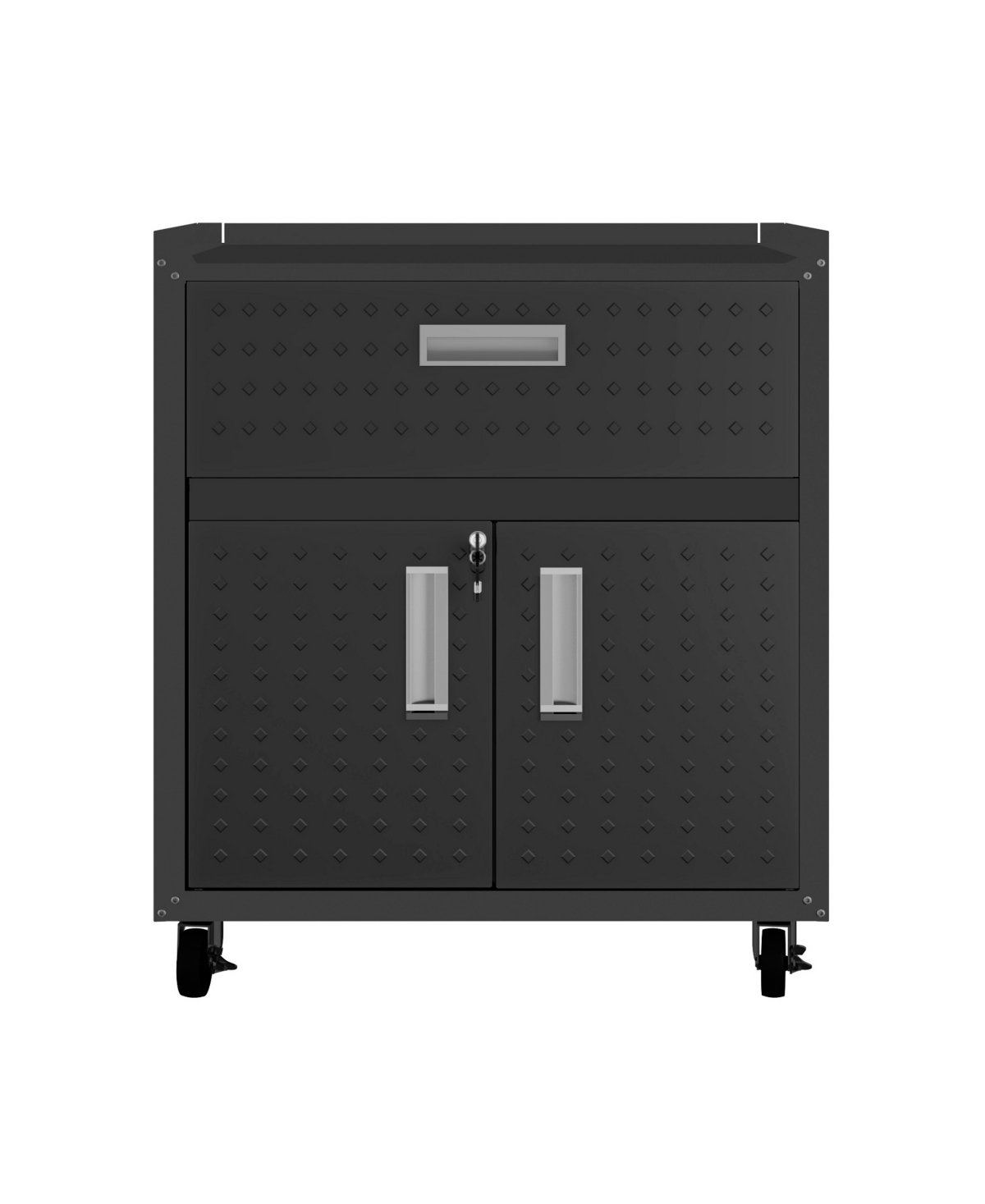 Manhattan Comfort Fortress 31.5" Steel Mobile Garage Cabinet With Drawer And Shelves In Charcoal Gray