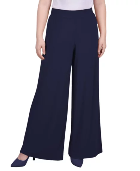 Petite Mid Rise Pull On Wide-Leg Palazzo Pant, In Petite & Petite Short - Navy