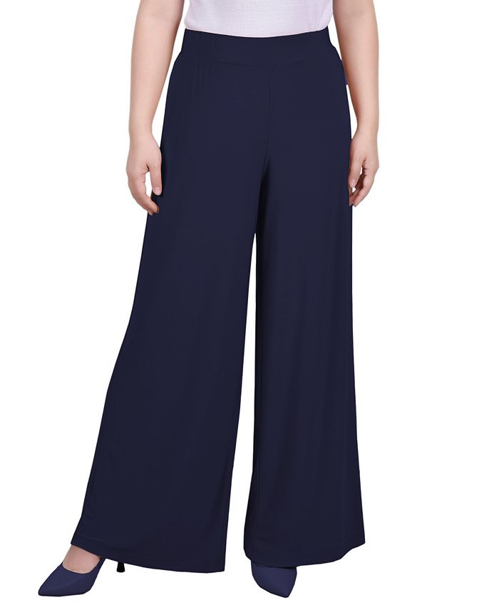 NY Collection Petite Mid Rise Pull On Wide-Leg Palazzo Pant, In