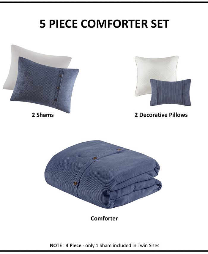 Madison Park Andes 5 Piece Corduroy Comforter Set, Full/Queen Macy's