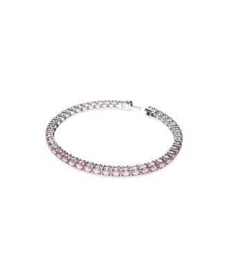 Crystal Matrix Tennis Bracelet Round Cut Pink Rhodium Plated