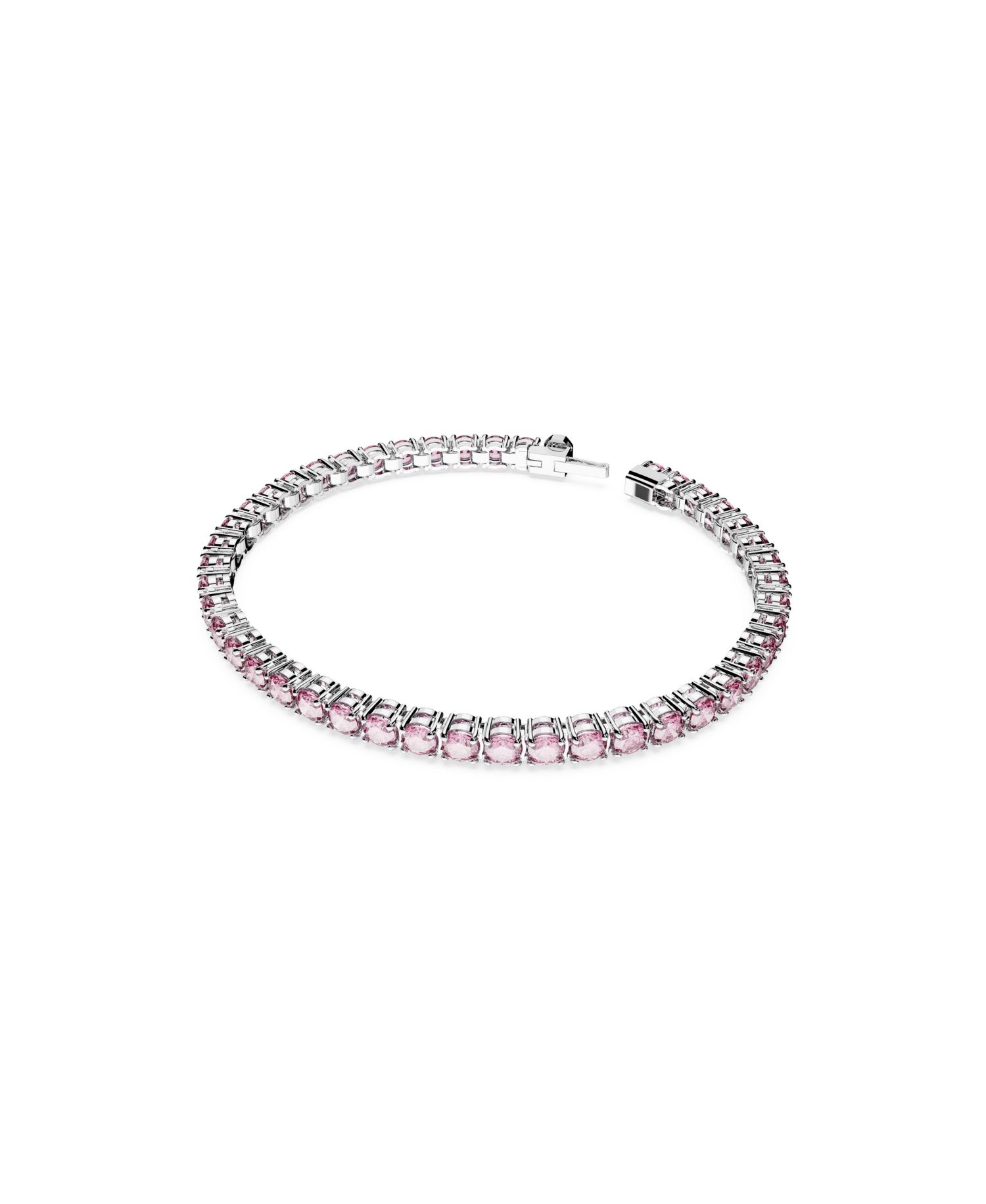 Crystal Matrix Tennis Bracelet Round Cut Pink Rhodium Plated