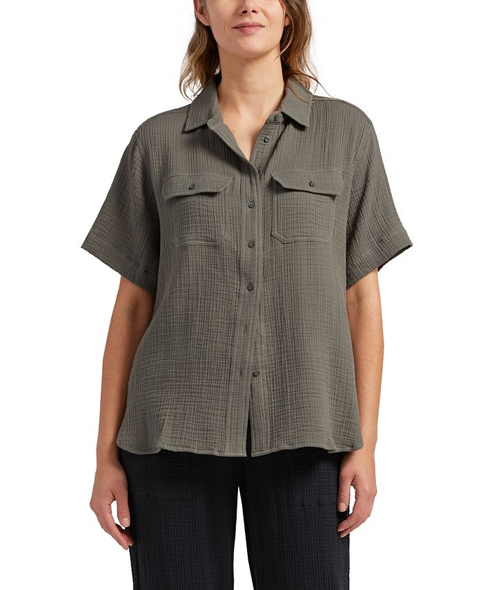 JAG Women's Textured Super Soft Cotton Gauze Short Sleeve Shirt Macy's