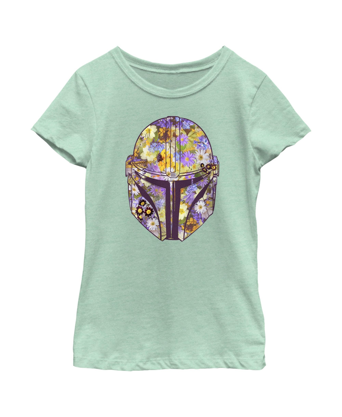 Disney Lucasfilm Girl's Star Wars: The Mandalorian Mando Floral Fill Child T-shirt In Mint