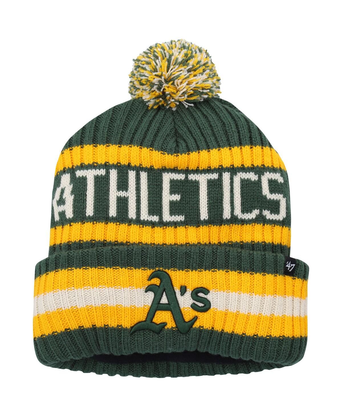 Мужская зеленая вязаная шапка Oakland Athletics Bering с манжетами и помпоном