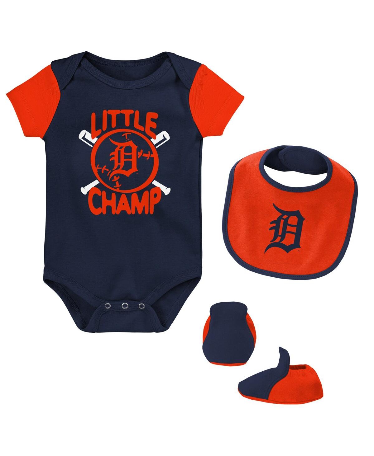 Outerstuff Babies' Newborn And Infant Boys And Girls Navy Detroit Tigers Little Champ Three-pack Bodysuit, Bib And Boot