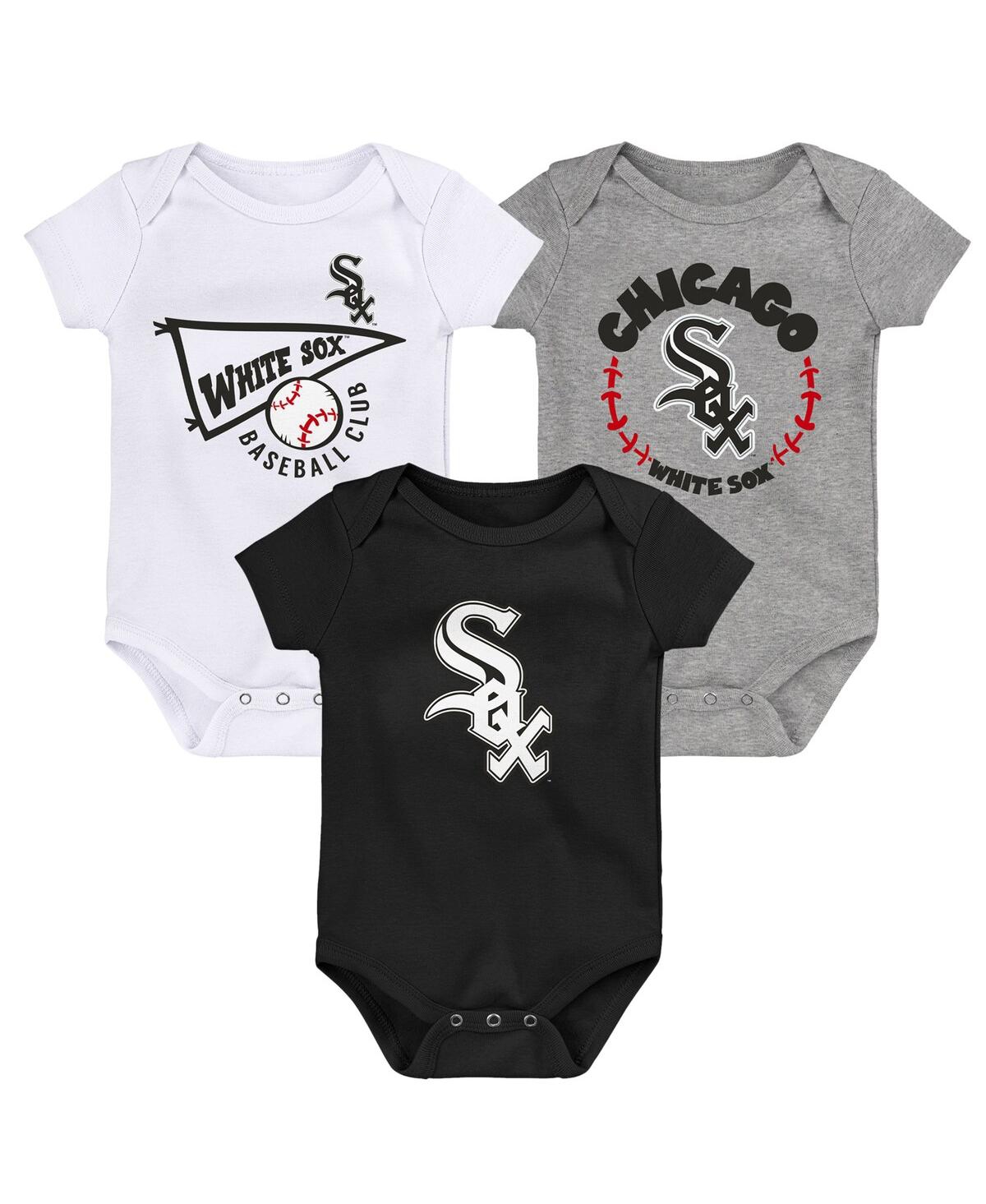 OUTERSTUFF NEWBORN AND INFANT BOYS AND GIRLS BLACK, WHITE, HEATHER GRAY CHICAGO WHITE SOX BIGGEST LITTLE FAN 3-